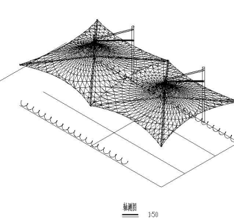 膜结构自行车棚结构施工图（图纸齐全）3D模型