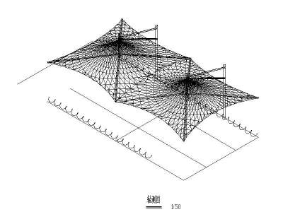 膜结构自行车棚结构施工图（图纸齐全）3D模型