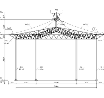 某公园六角形钢膜结构工程施工图（CAD）3D模型