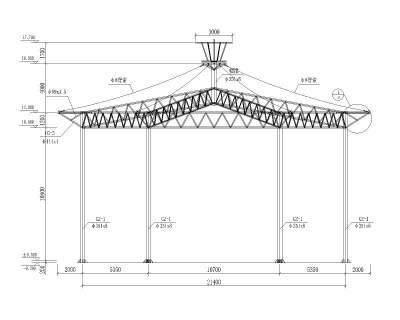 某公园六角形钢膜结构工程施工图（CAD）3D模型