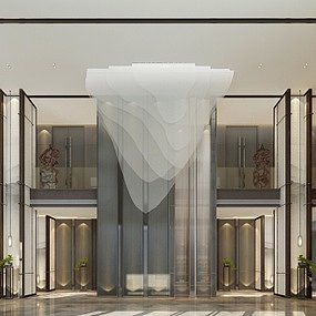 新中式酒店会所大厅3D模型