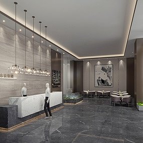 现代售楼部前台3D模型