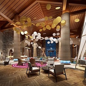 自然风酒店大堂3D模型