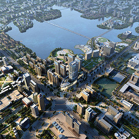 现代城市鸟瞰规划3d模型