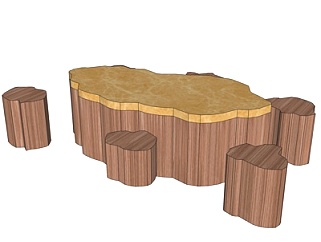<em>现代</em>树桩<em>茶桌椅</em>su模型