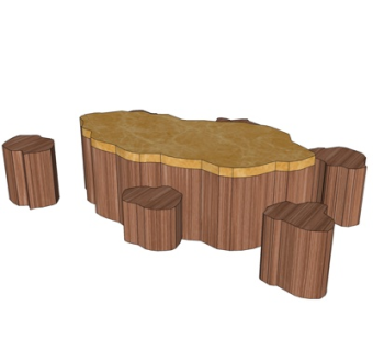 现代树桩茶桌椅su模型