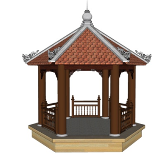 中式六角凉亭su模型