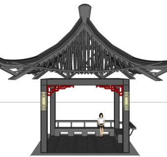 新中式凉亭su模型