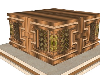 中式实木箱子su模型