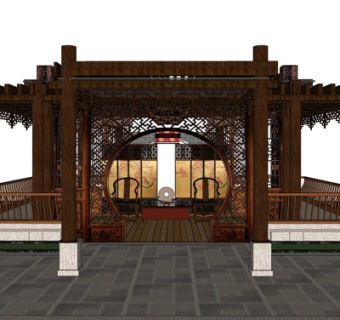 中式实木凉亭su模型