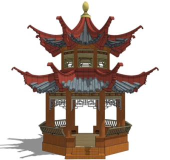 中式古建凉亭su模型