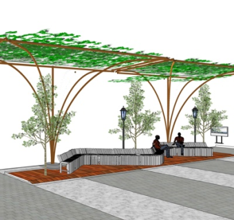 现代公园公用椅su模型