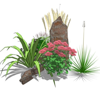 自然风岩石花草su模型