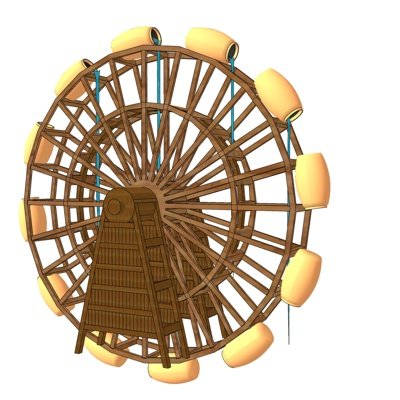 现代实木水车小品su模型