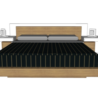 现代实木双人床su模型