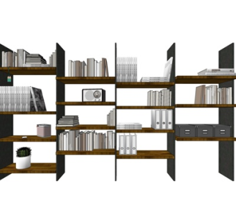 现代实木书架su模型