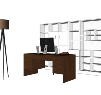 现代实木电脑桌椅su模型