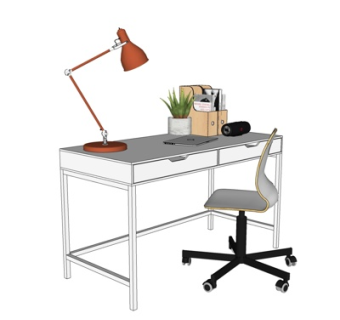 现代实木书桌椅su模型