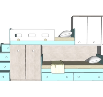 现代实木高低床su模型