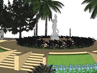 新中式阶梯广场景观su模型