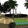 新中式阶梯广场景观su模型