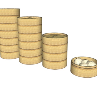 中式竹编蒸笼su模型