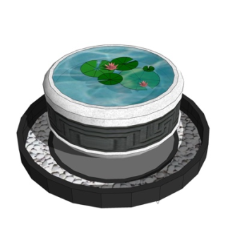 中式水缸荷花小品su模型