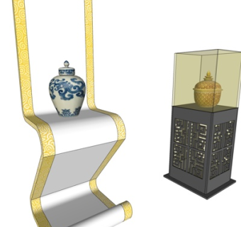 中式瓷罐装饰展柜su模型