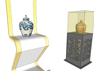 中式瓷罐装饰展柜su模型