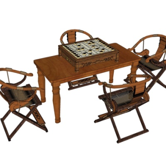 中式实木象棋桌椅su模型