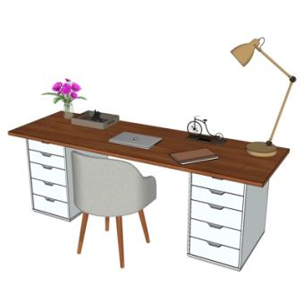 北欧实木书桌椅su模型