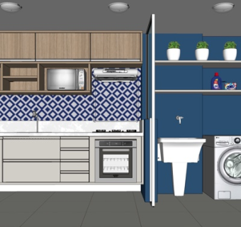 现代实木橱柜su模型