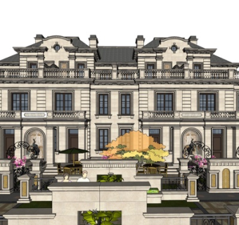 法式连排别墅外观su模型