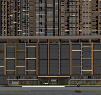 现代高层公寓楼外观su模型