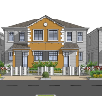 现代独栋别墅外观su模型