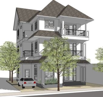 现代独栋别墅外观su模型