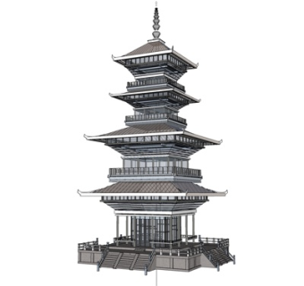新中式塔建筑su模型