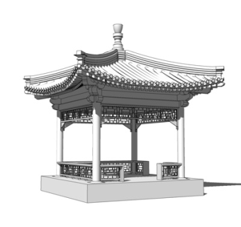 中式凉亭su模型