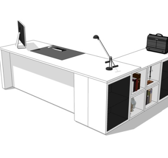 现代实木办公桌su模型