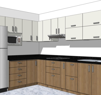 现代实木橱柜su模型