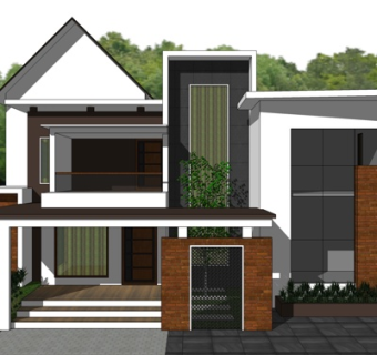 现代独栋别墅外观su模型