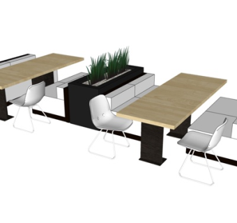 现代卡位餐桌椅su模型