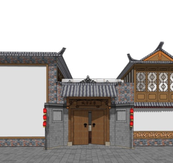 中式独栋别墅外观su模型