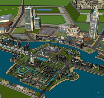 现代城市规划su模型