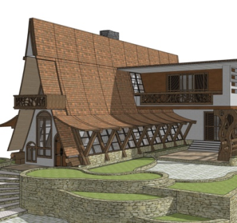 东南亚独栋别墅外观su模型