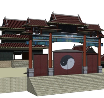 中式道观su模型