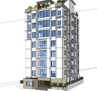 现代公寓楼外观su模型