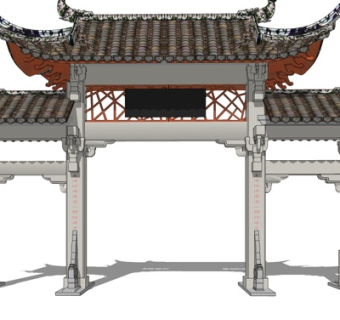 中式门头牌坊su模型