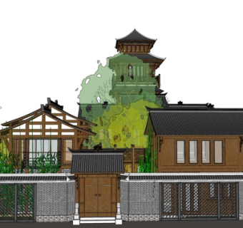 中式庭院别墅su模型