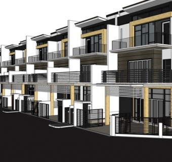 现代连排别墅外观su模型